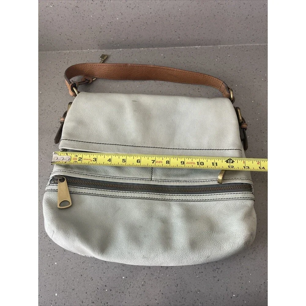 FOSSIL Explorer Flap Foldover Hobo Light blue Leather Slouch Shoulder Bag